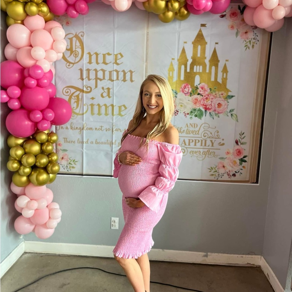 Pink Off-Shoulder Maternity Dress
